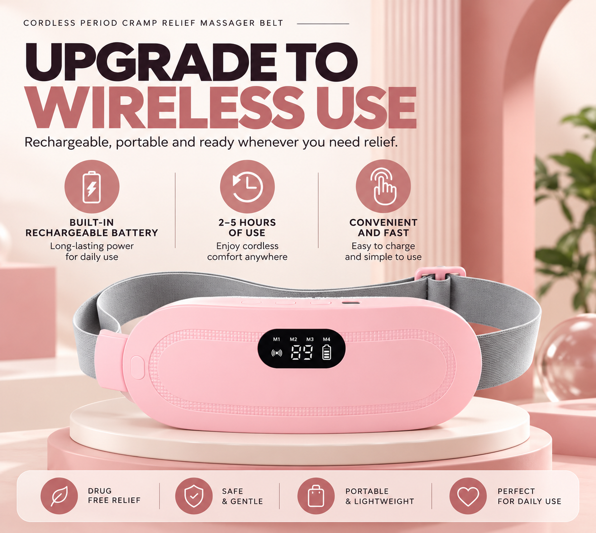 CORDLESS PERIOD CRAMP RELIEF MASSAGER BELT